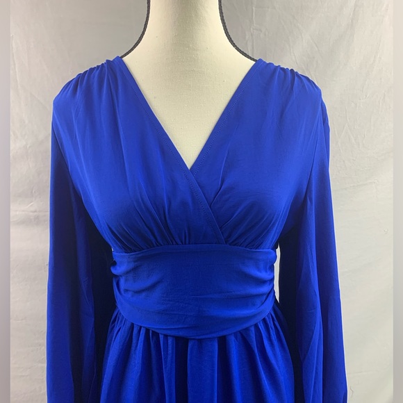 Lantern Sleeve Ruched Waist Dress Blue - Picture 8 of 10